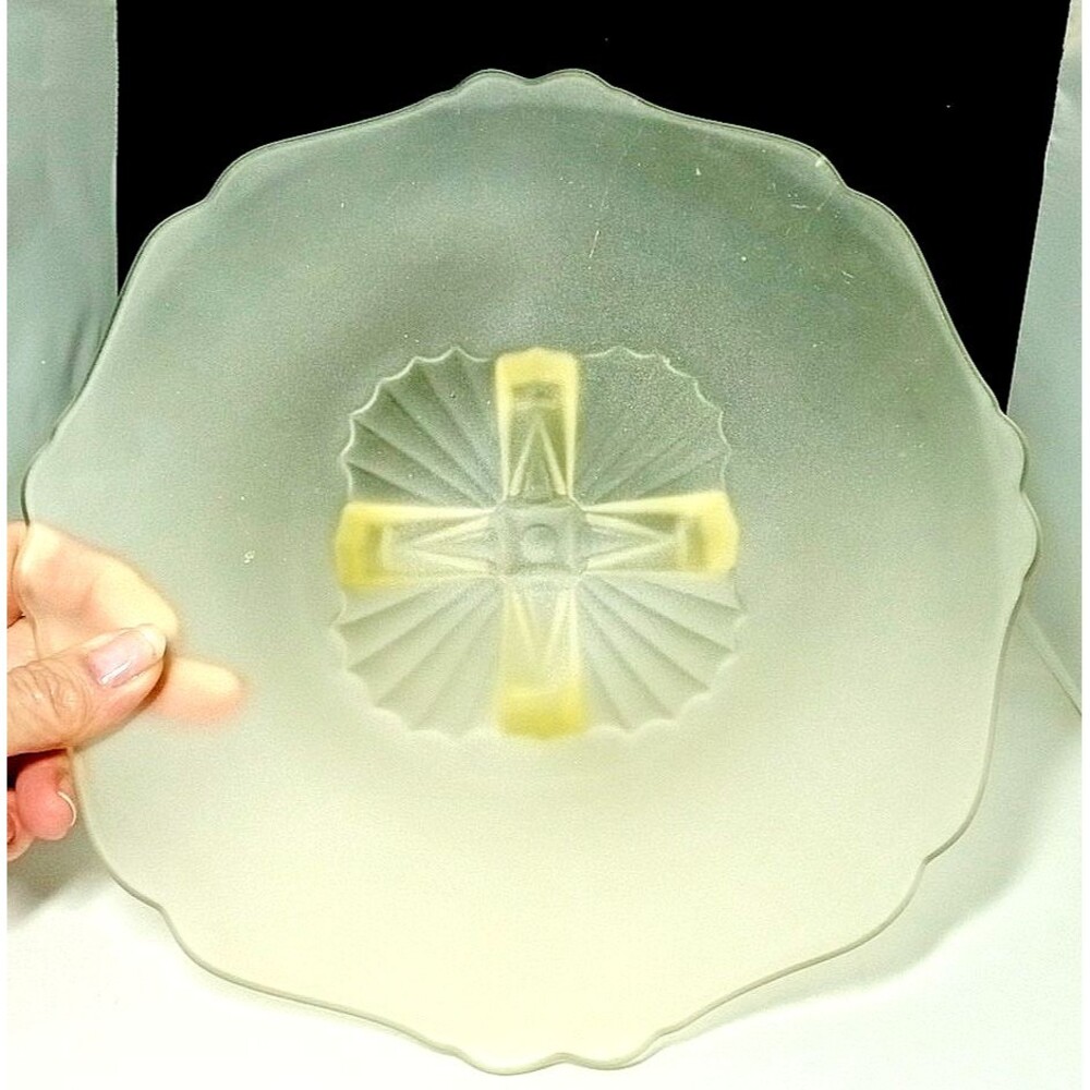 Lancaster Glass Carol Yellow Satin Cross Footed Plate 10.25" Art Deco 1930s